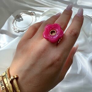 Adjustable Pink Flower Ring